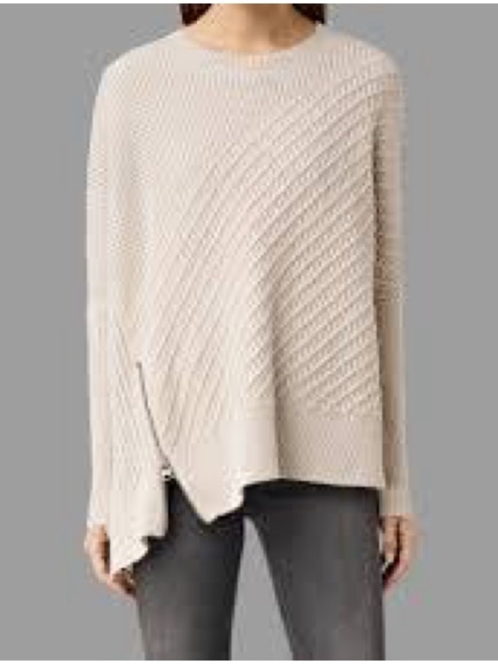 Allsaints Oversized Asymmetrical Knit Ribbed Fragment Sweater with Zipper Detail
